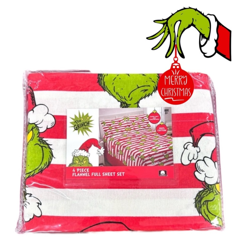 🎄The Grinch 4 PIECE FLANNEL 100% COTTON FULL SHEET SET
